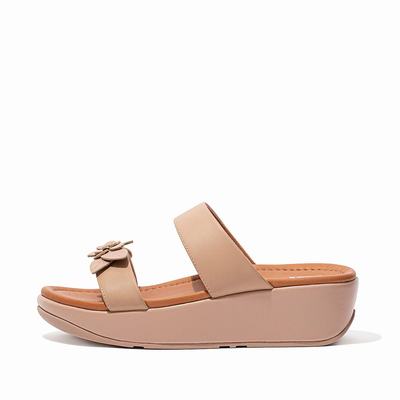 Fitflop Fino Floral Leather Slides - Sandalen Damen - Beige (SXM824157)